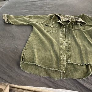 Snake print cuff jacket olive green corduroy with snap buttons shacket